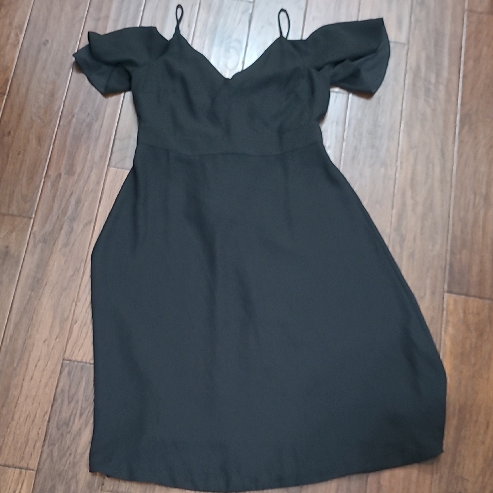 NWT Ann Taylor Black Midi Dress with Ruffle Sleeves & Spaghetti Straps size 12